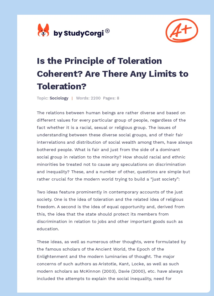 Is the Principle of Toleration Coherent? Are There Any Limits to Toleration?. Page 1