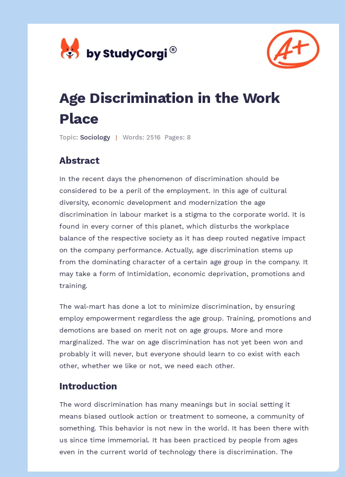 Age Discrimination in the Work Place. Page 1