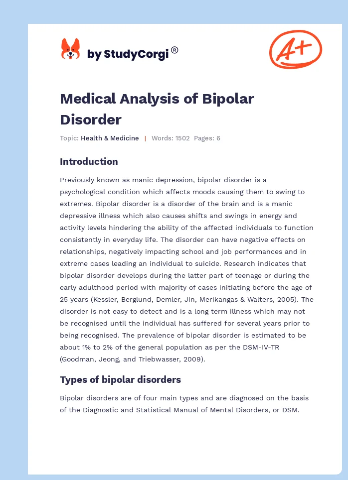 Medical Analysis of Bipolar Disorder. Page 1