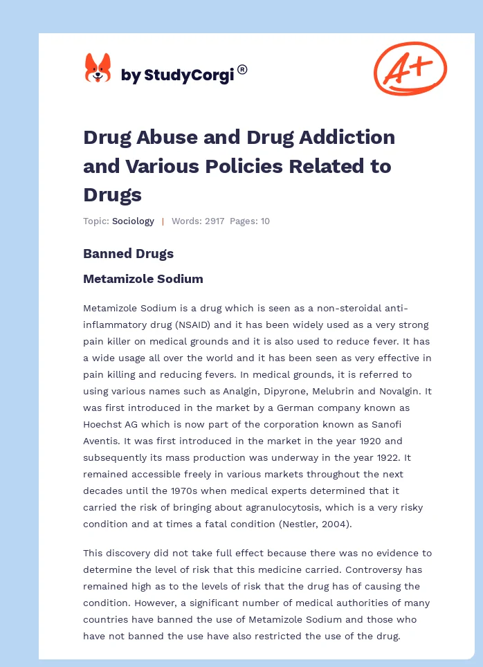 Drug Abuse and Drug Addiction and Various Policies Related to Drugs. Page 1
