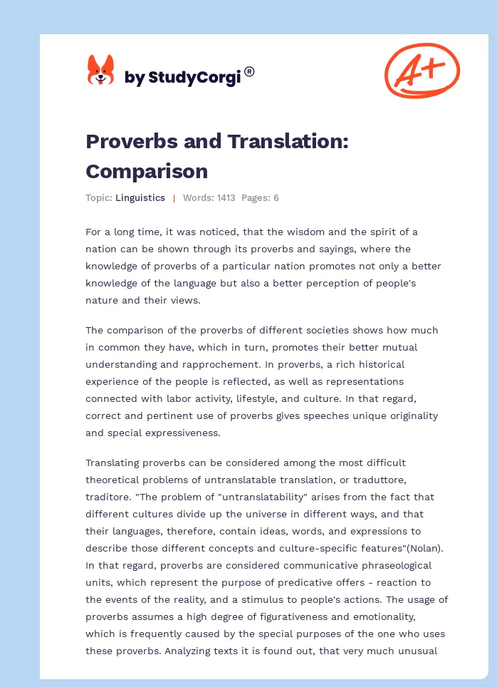 Proverbs and Translation: Comparison. Page 1