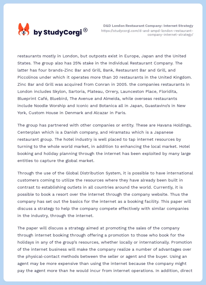 D&D London Restaurant Company: Internet Strategy. Page 2