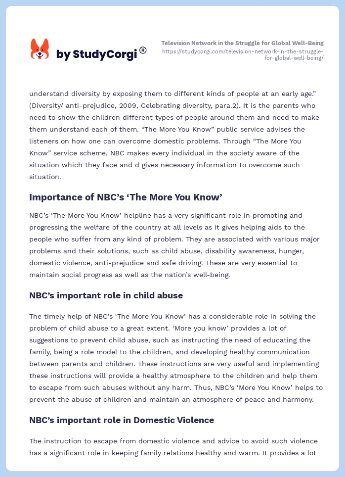 Television Network in the Struggle for Global Well-Being. Page 2