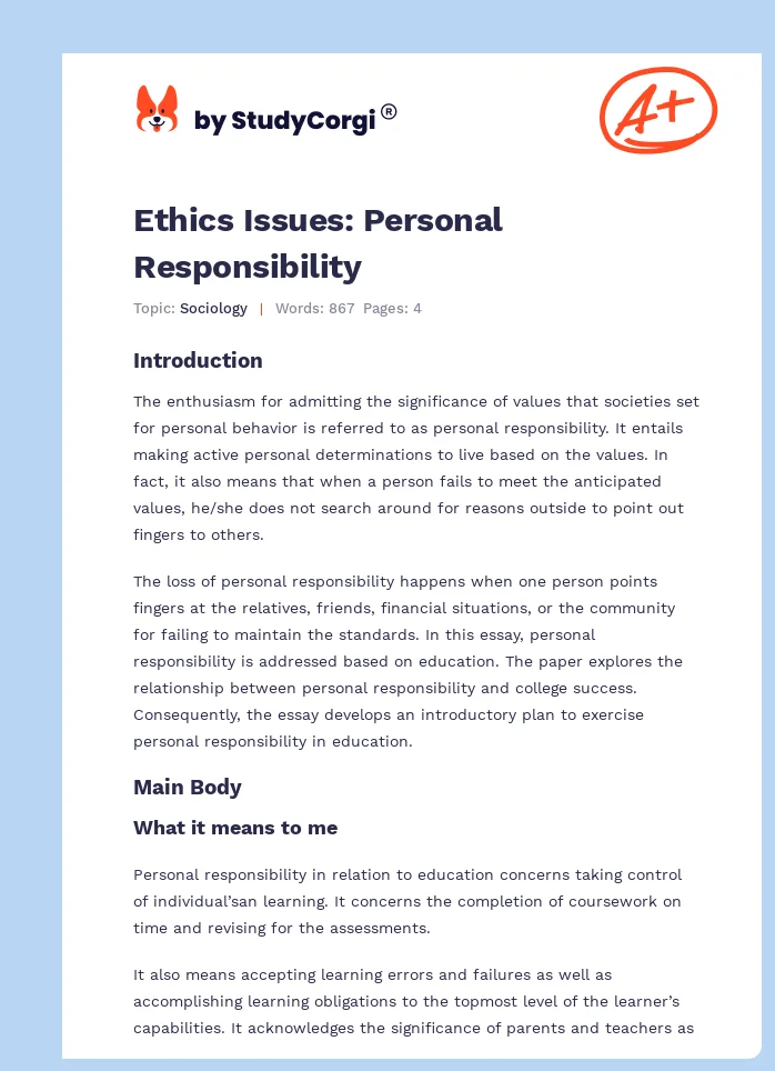 Ethics Issues: Personal Responsibility. Page 1