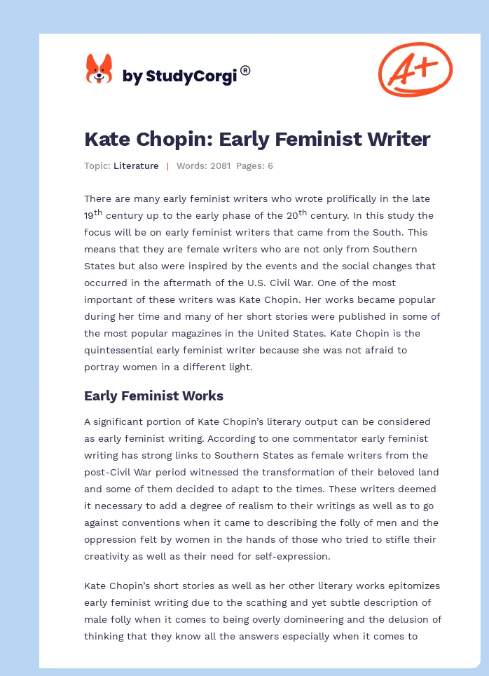 Kate Chopin: Early Feminist Writer. Page 1