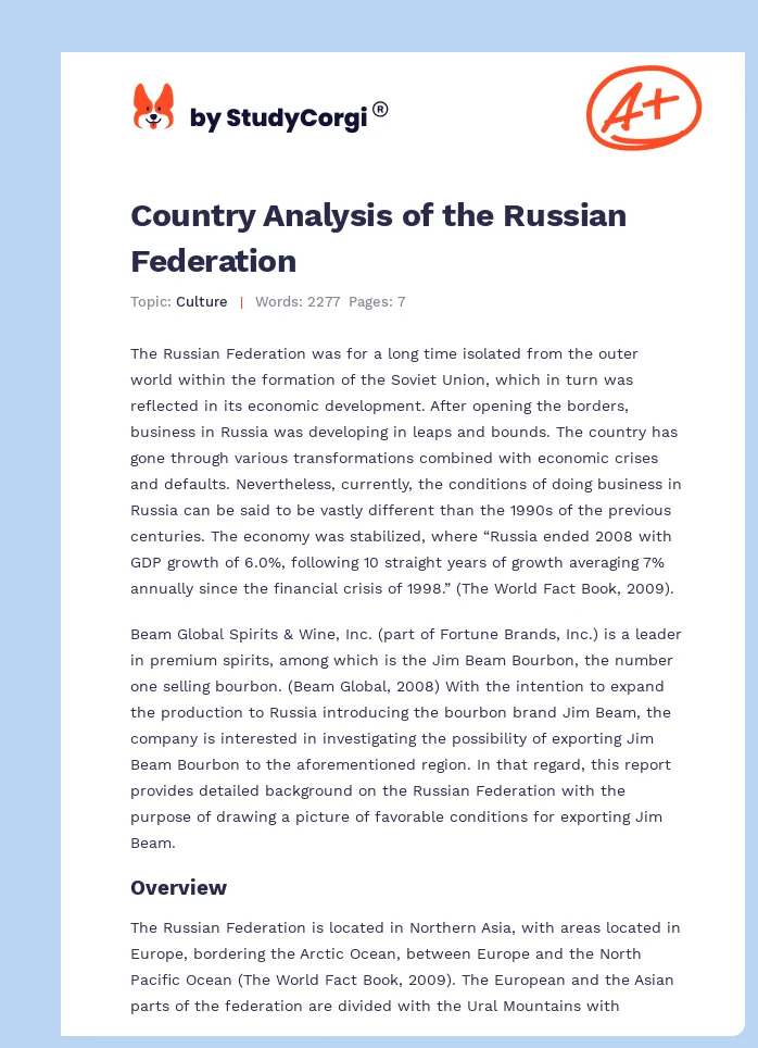 Country Analysis of the Russian Federation. Page 1