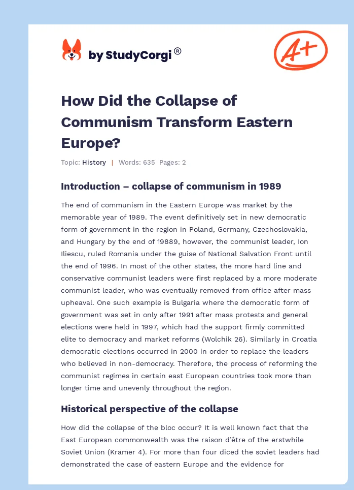 How Did the Collapse of Communism Transform Eastern Europe?. Page 1