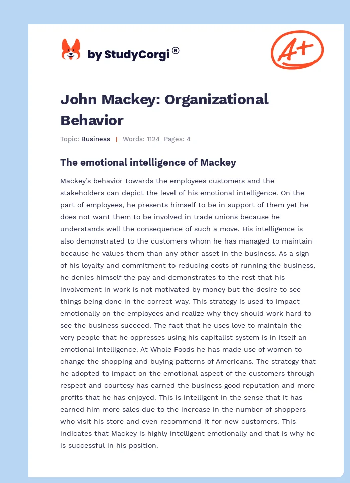 John Mackey: Organizational Behavior. Page 1
