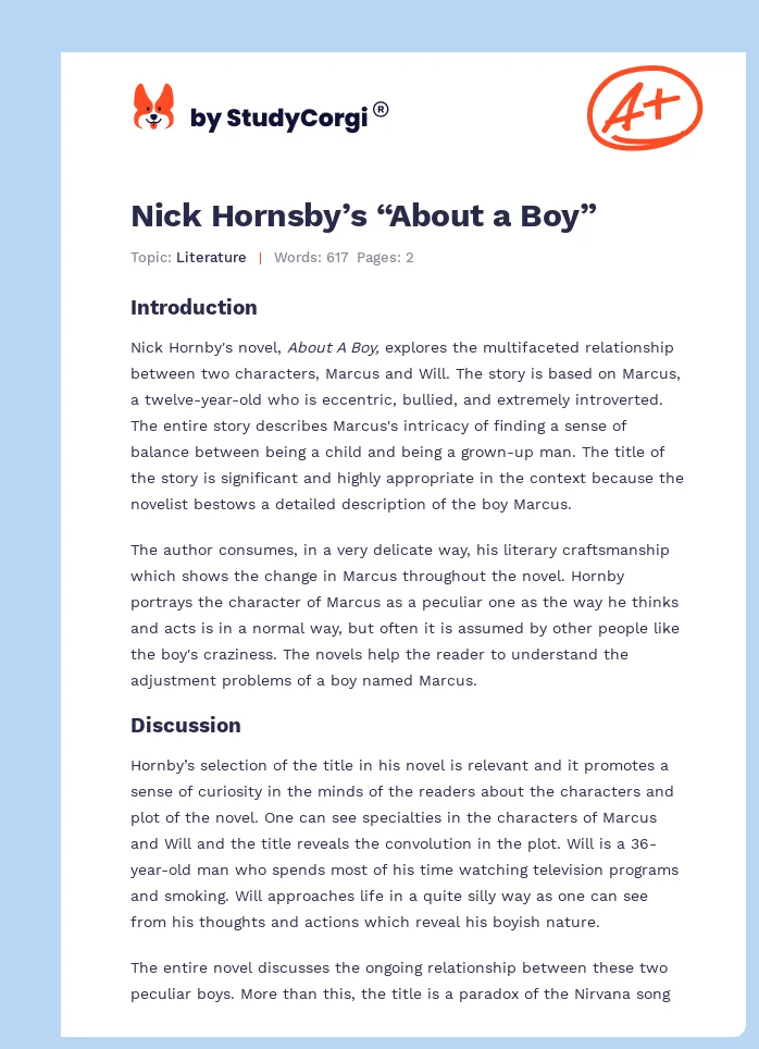 Nick Hornsby’s “About a Boy”. Page 1