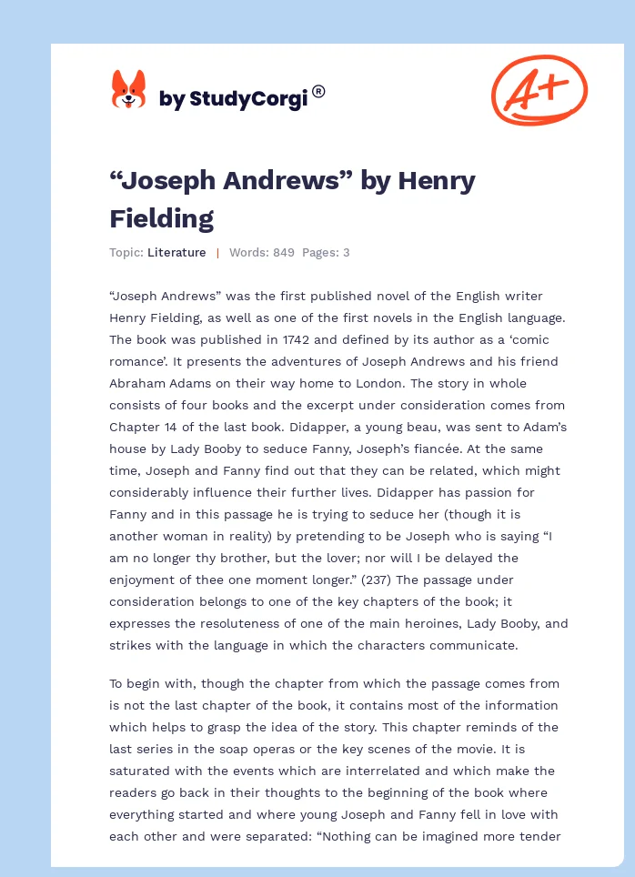 “Joseph Andrews” by Henry Fielding. Page 1