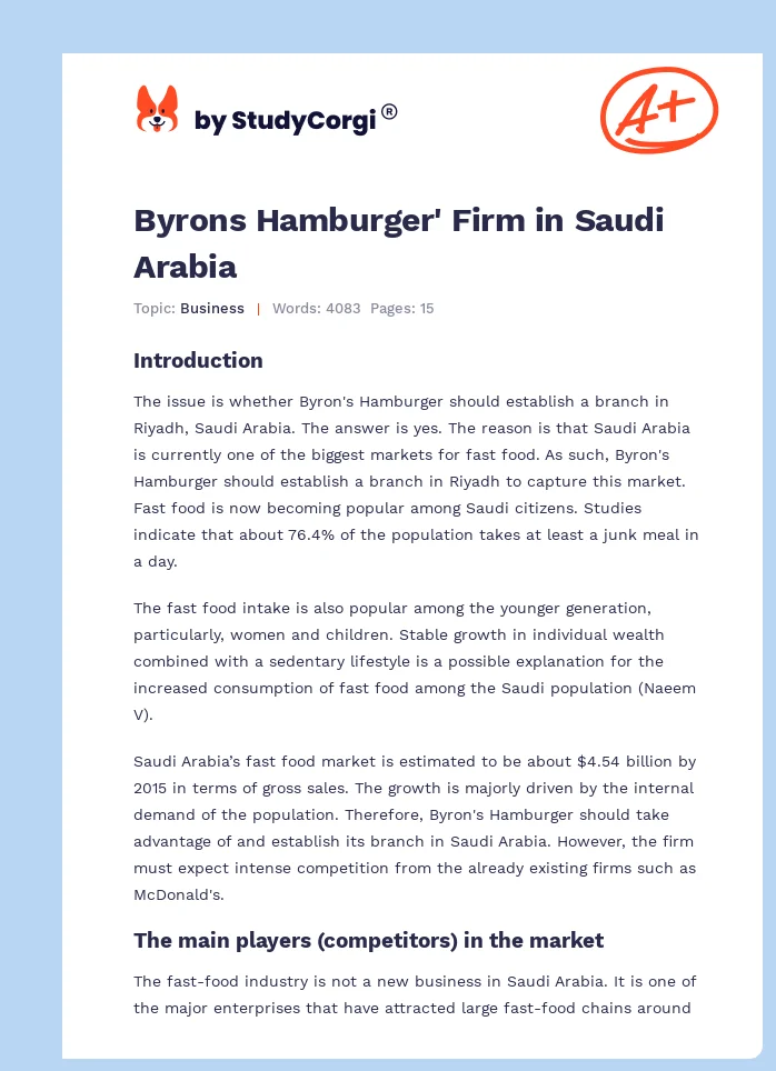 Byrons Hamburger' Firm in Saudi Arabia. Page 1