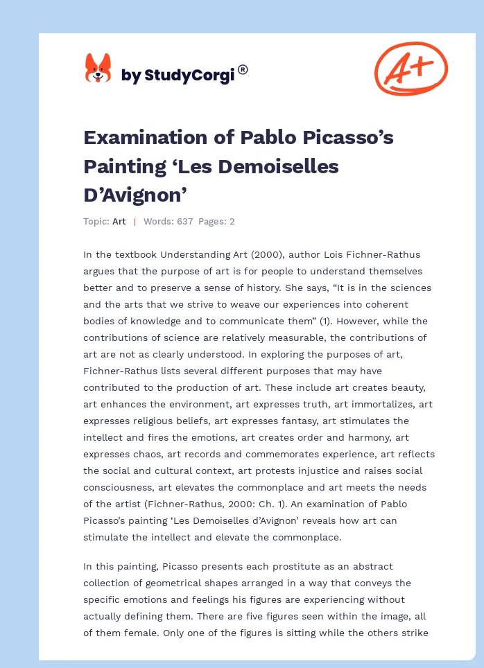 Examination of Pablo Picasso’s Painting ‘Les Demoiselles D’Avignon’. Page 1