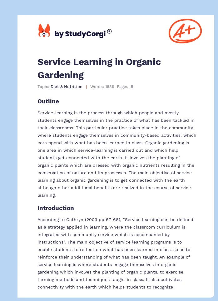 Service Learning in Organic Gardening. Page 1