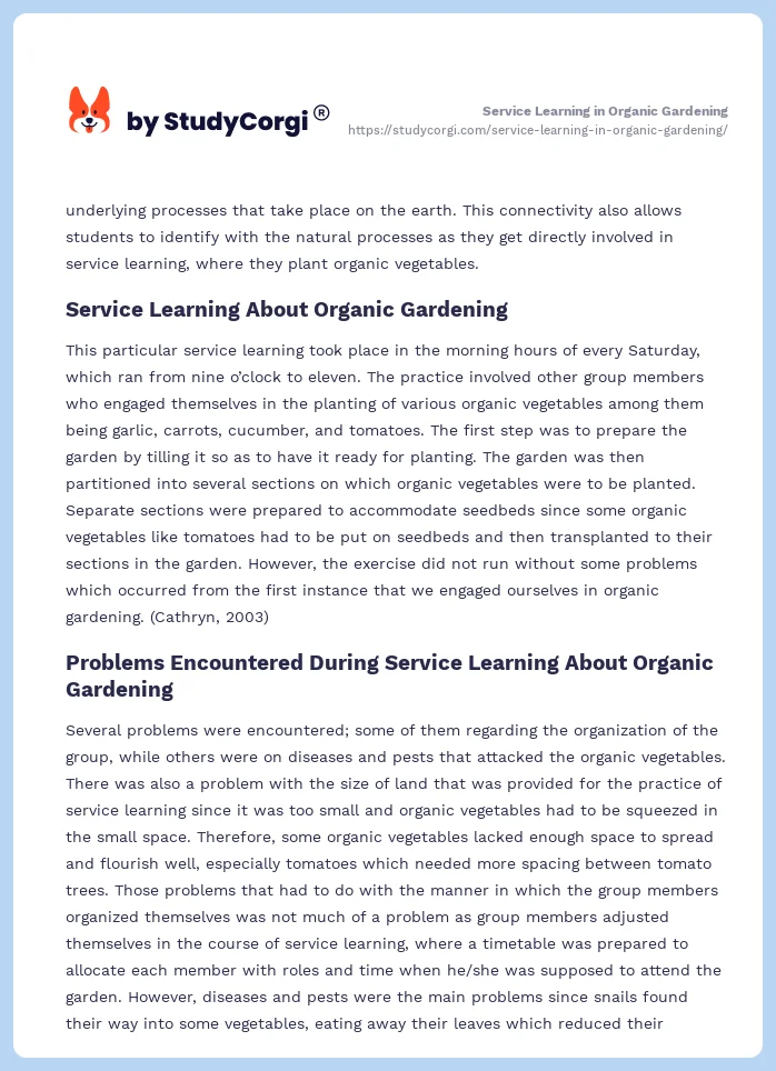 Service Learning in Organic Gardening. Page 2