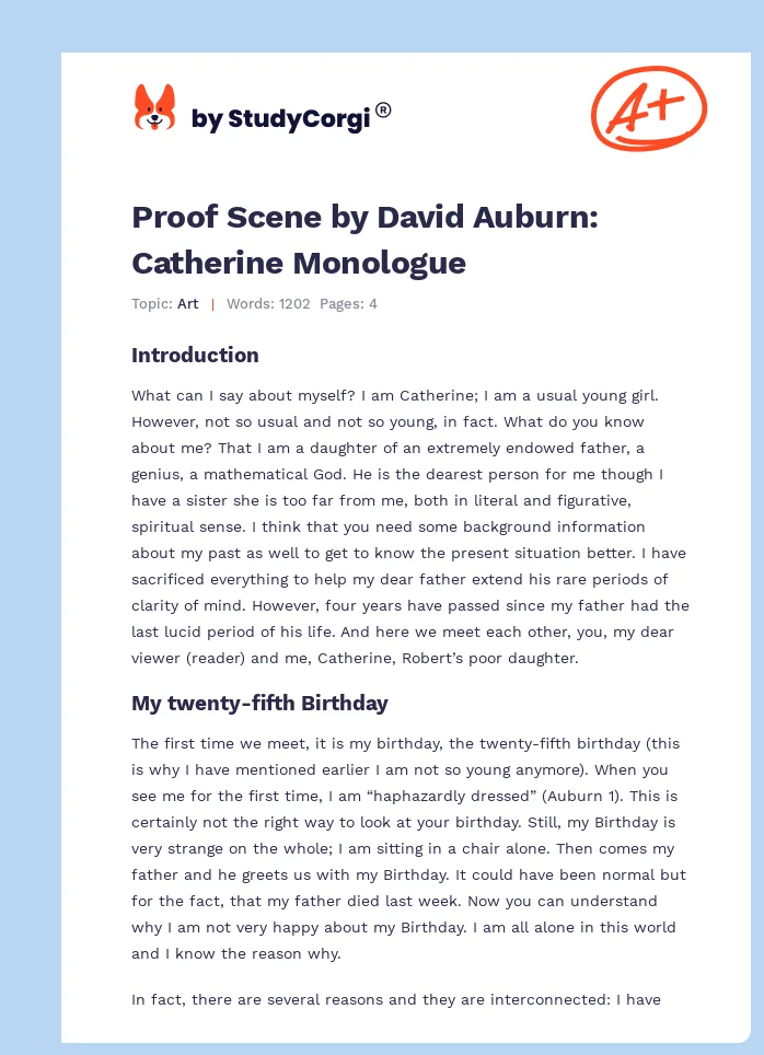 Proof Scene by David Auburn: Catherine Monologue. Page 1