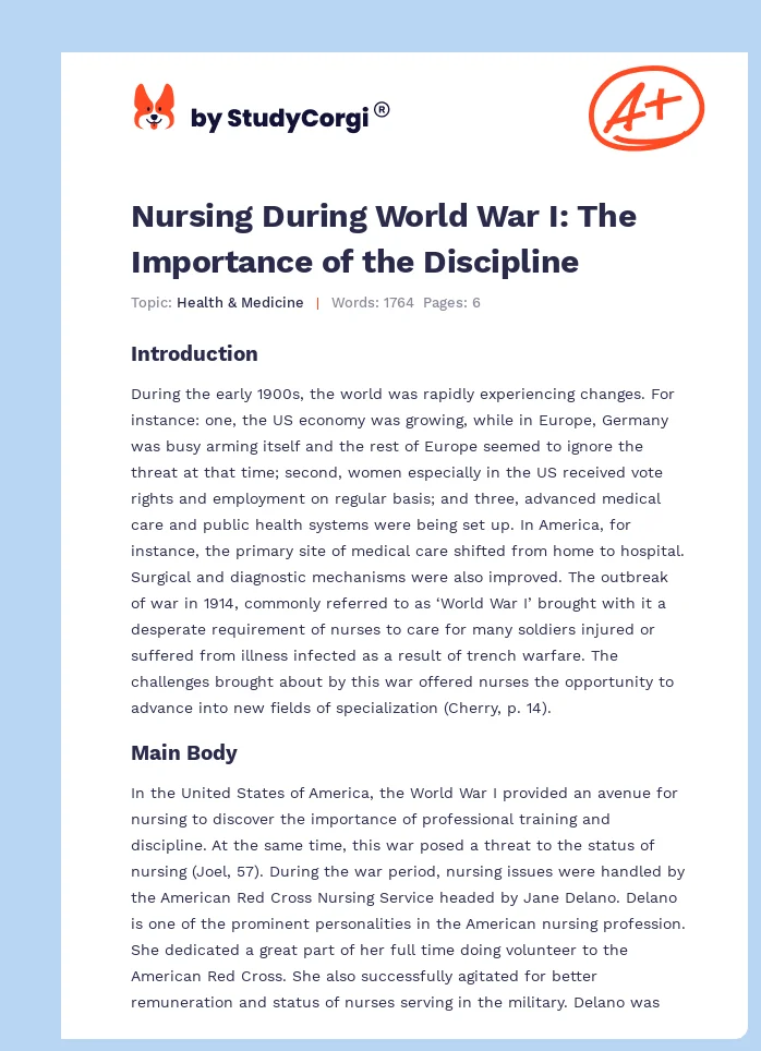 Nursing During World War I: The Importance of the Discipline. Page 1