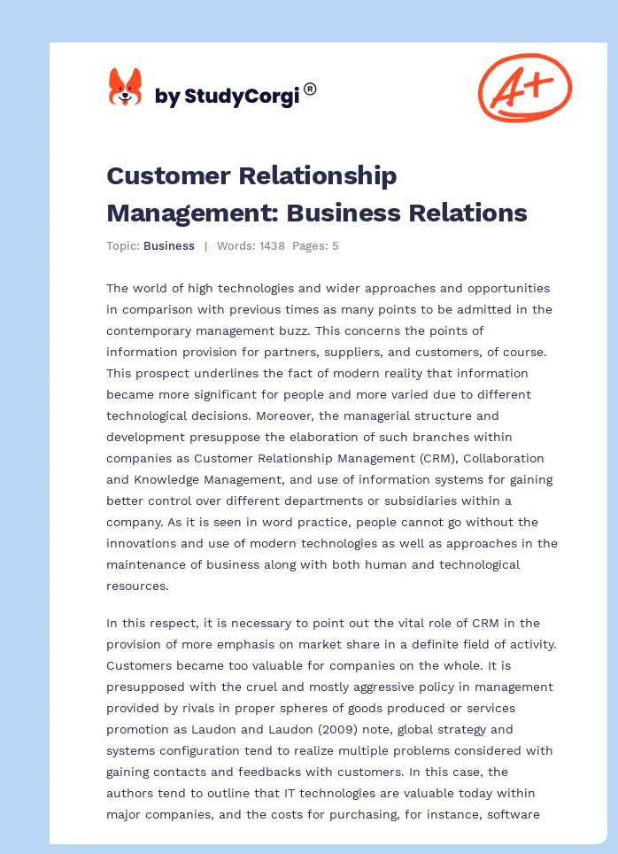 Customer Relationship Management: Business Relations. Page 1