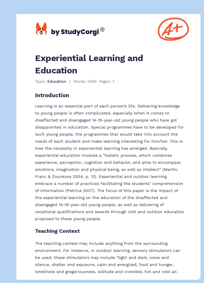 Experiential Learning and Education. Page 1