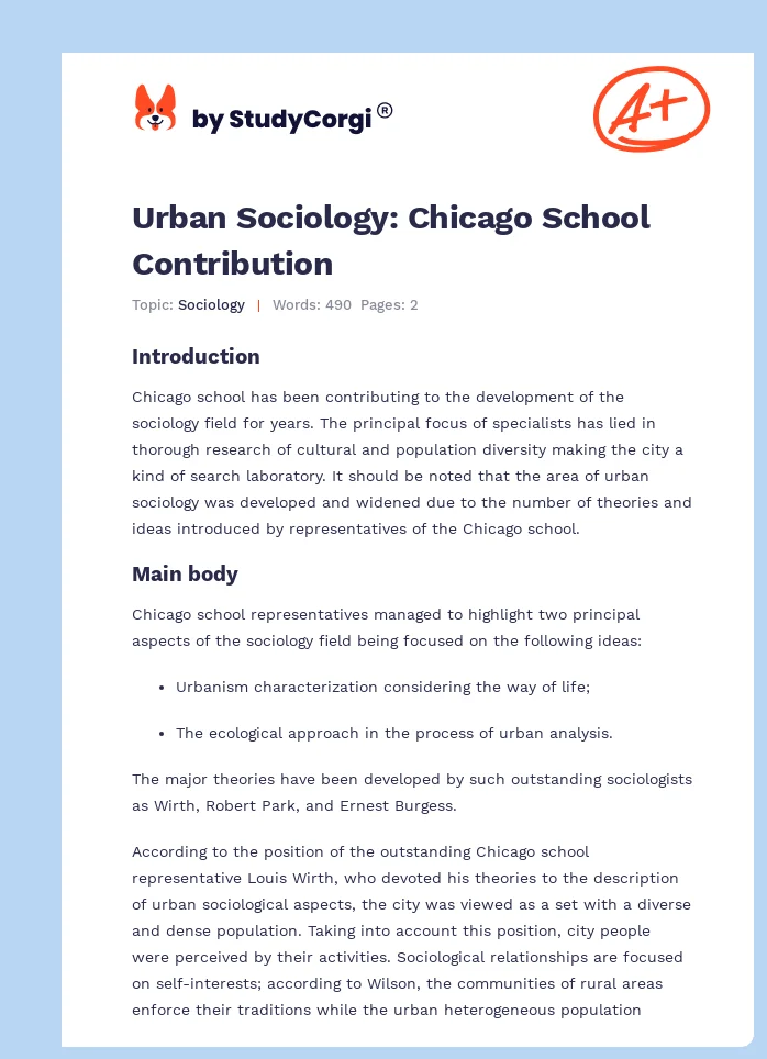 Urban Sociology: Chicago School Contribution. Page 1