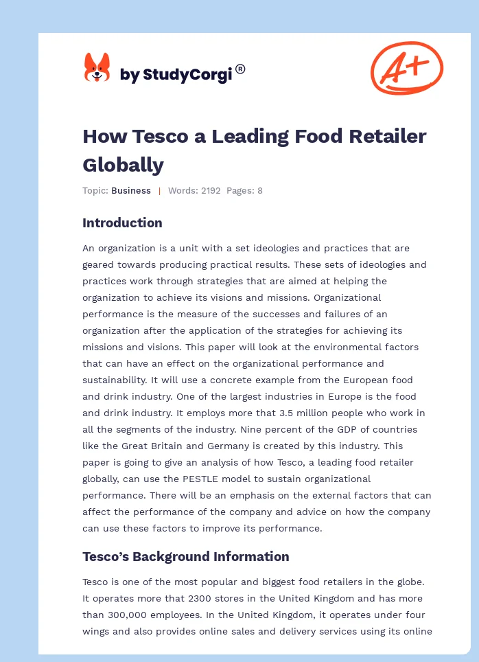 How Tesco a Leading Food Retailer Globally. Page 1