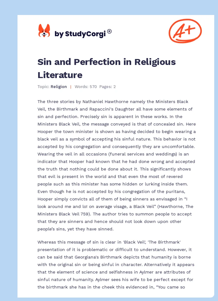 Sin and Perfection in Religious Literature. Page 1