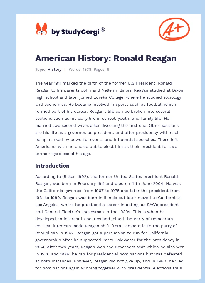 American History: Ronald Reagan. Page 1