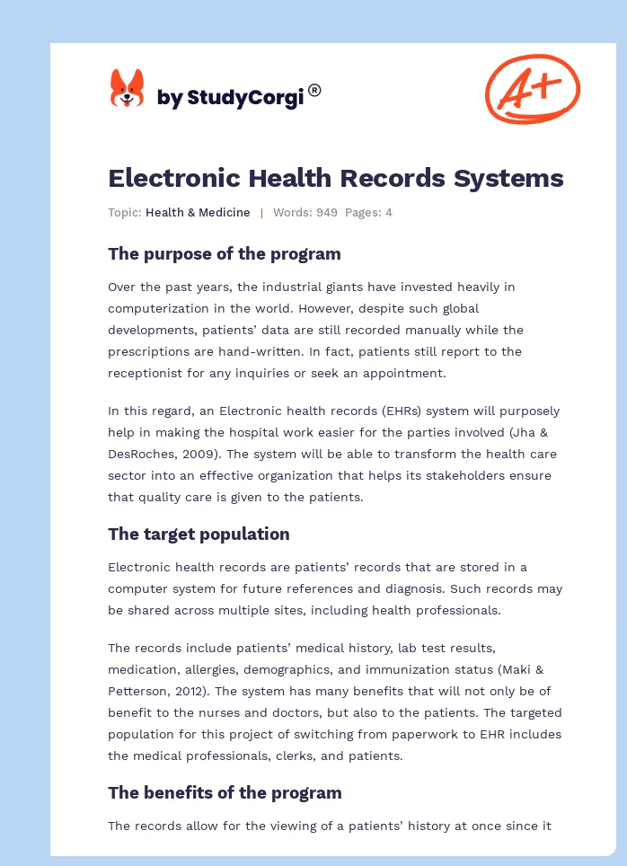 Electronic Health Records Systems. Page 1