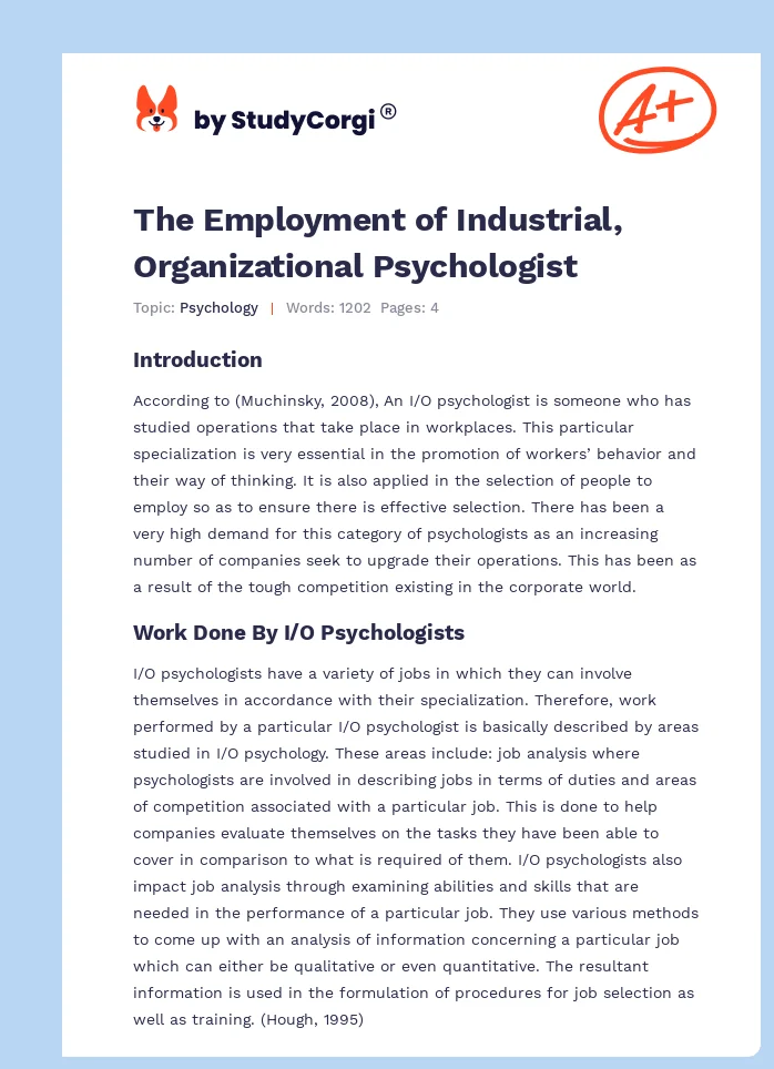The Employment of Industrial, Organizational Psychologist. Page 1