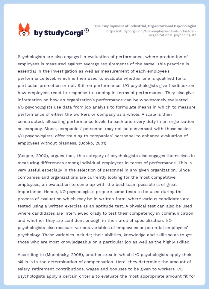 The Employment of Industrial, Organizational Psychologist. Page 2