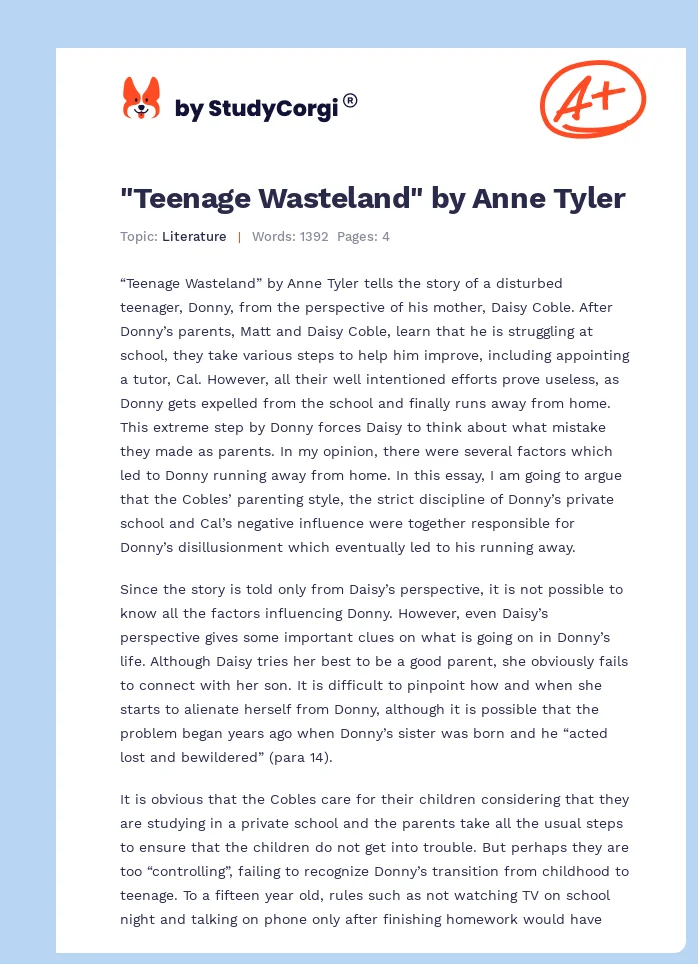 "Teenage Wasteland" by Anne Tyler. Page 1