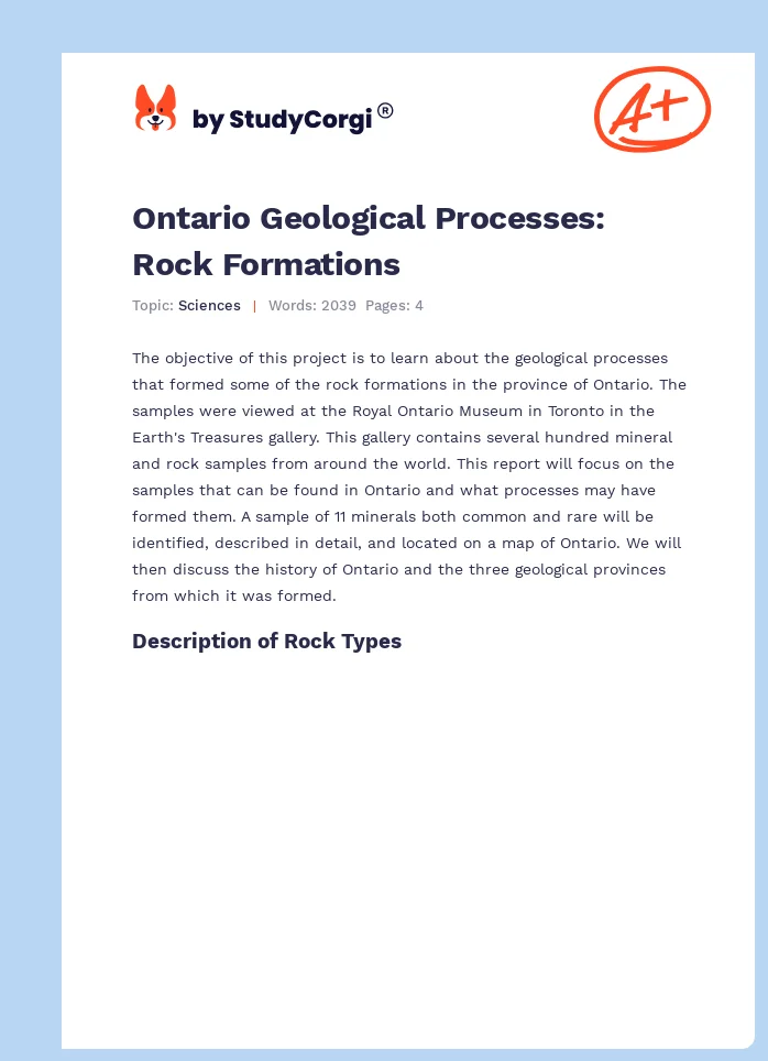 Ontario Geological Processes: Rock Formations. Page 1