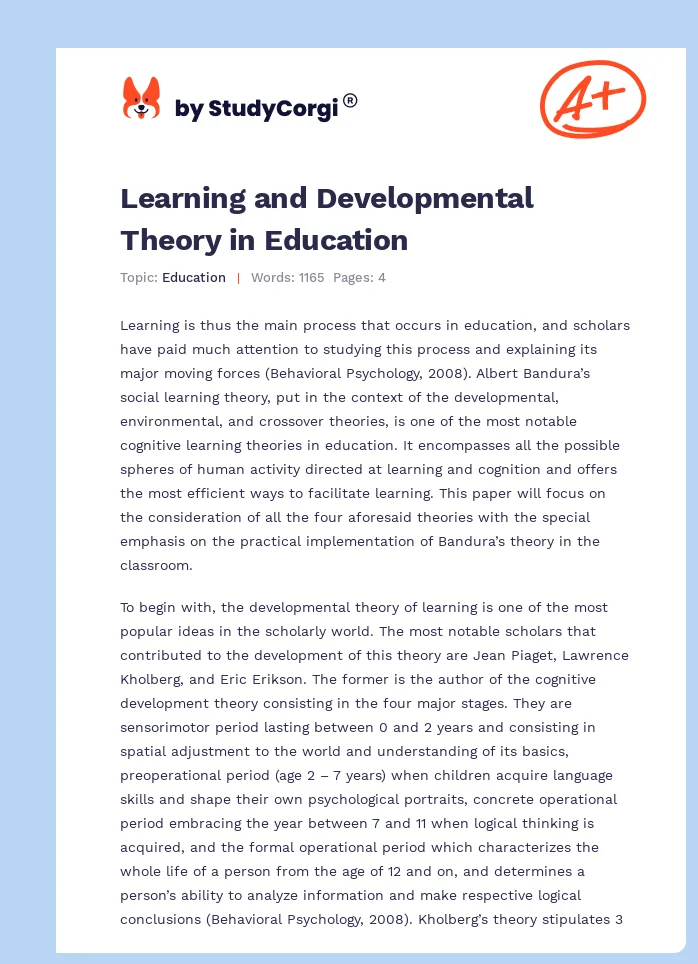 Learning and Developmental Theory in Education. Page 1