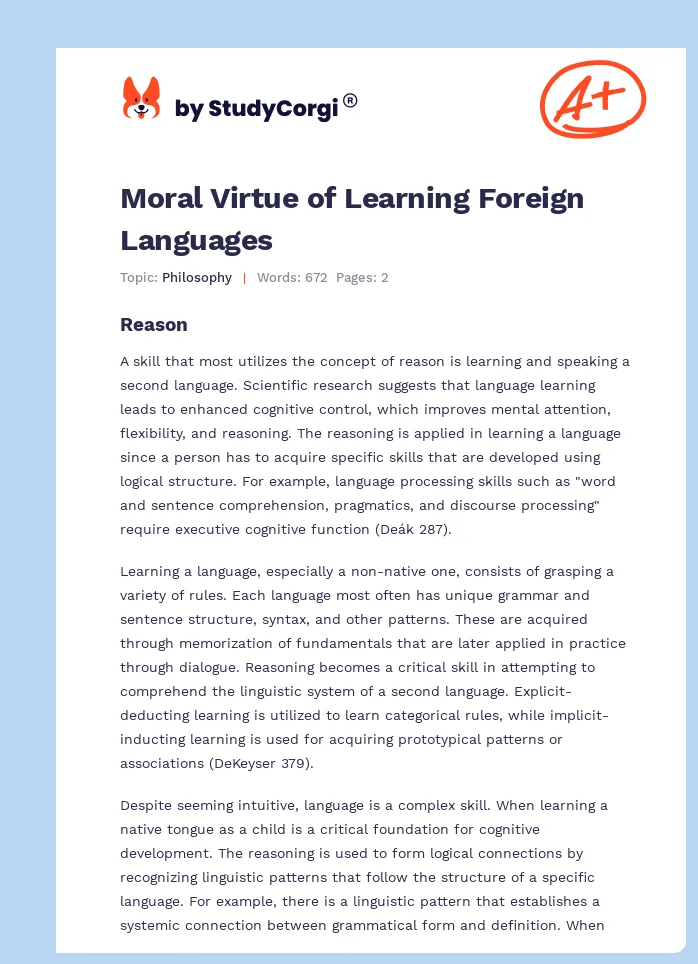 Moral Virtue of Learning Foreign Languages. Page 1