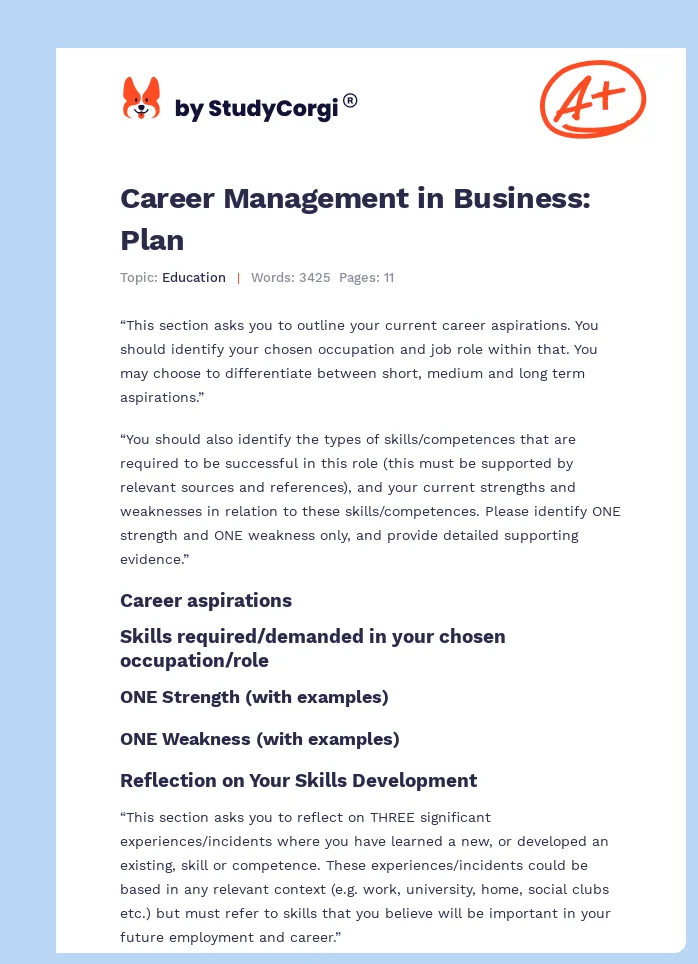 Career Management in Business: Plan. Page 1