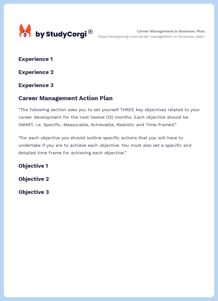 Career Management in Business: Plan. Page 2