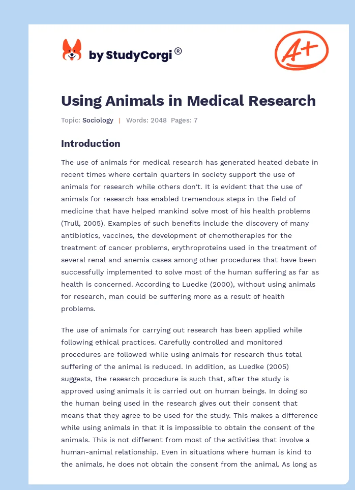 Using Animals in Medical Research. Page 1