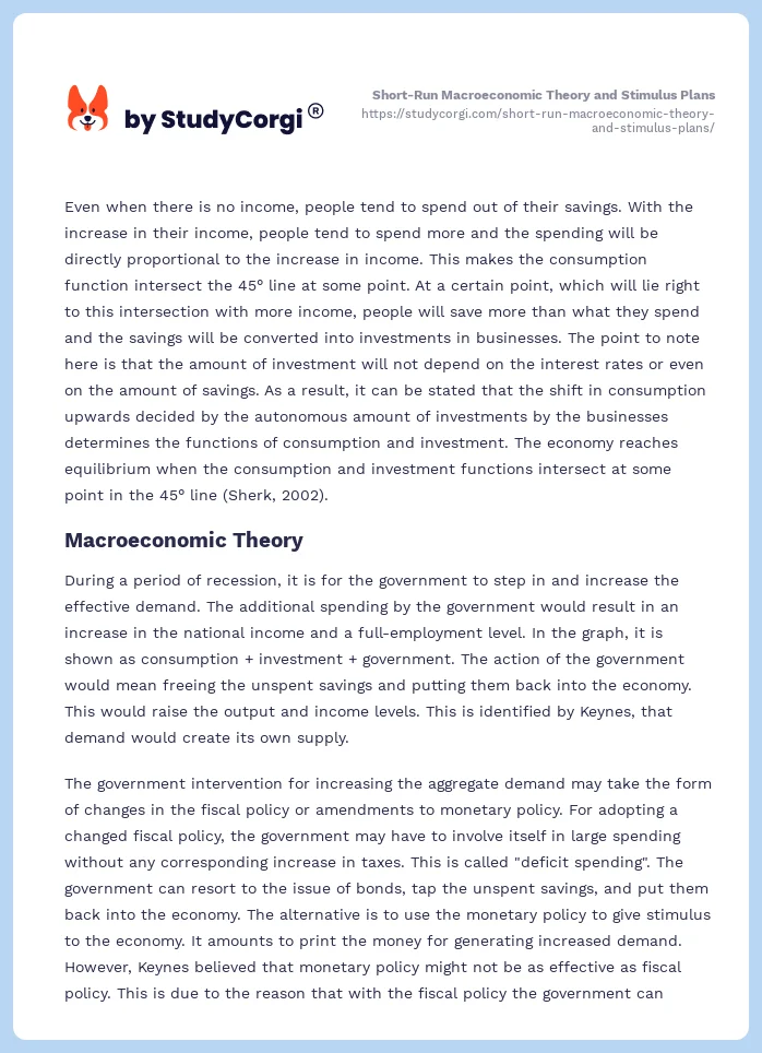 Short-Run Macroeconomic Theory and Stimulus Plans. Page 2