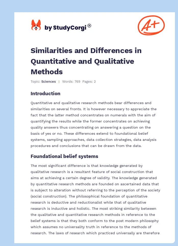 Similarities and Differences in Quantitative and Qualitative Methods. Page 1
