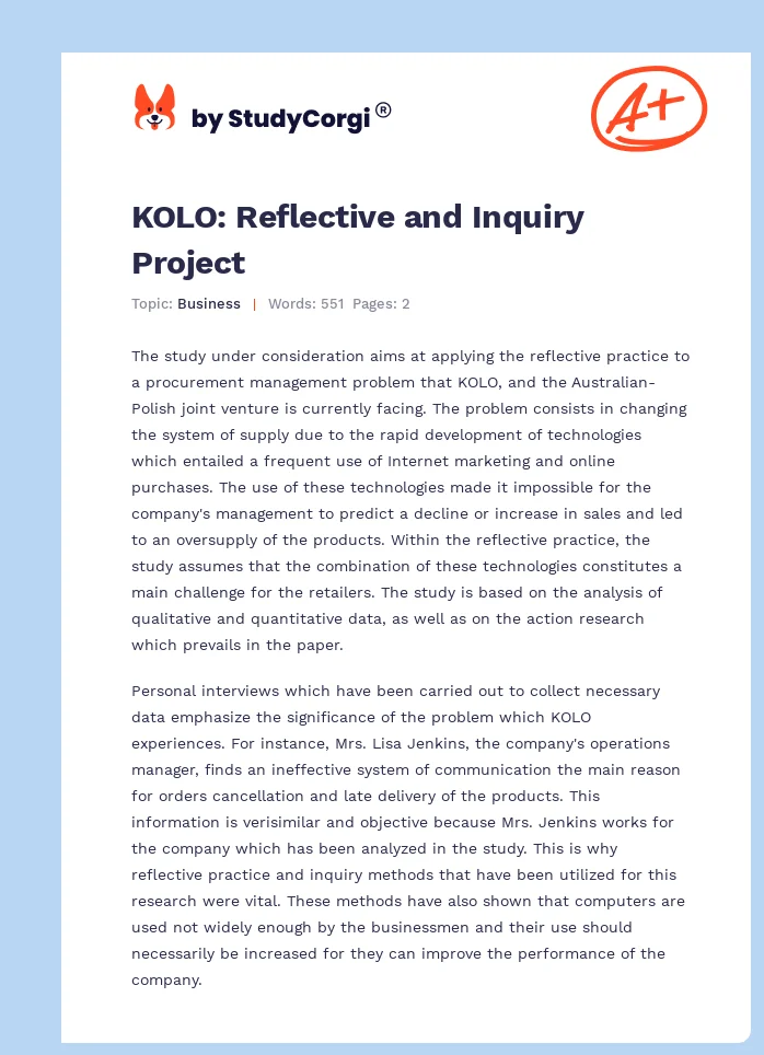 KOLO: Reflective and Inquiry Project. Page 1