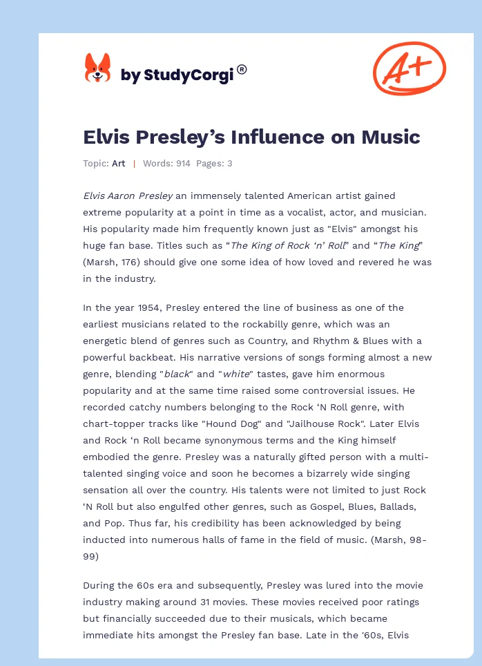 Elvis Presley’s Influence on Music. Page 1