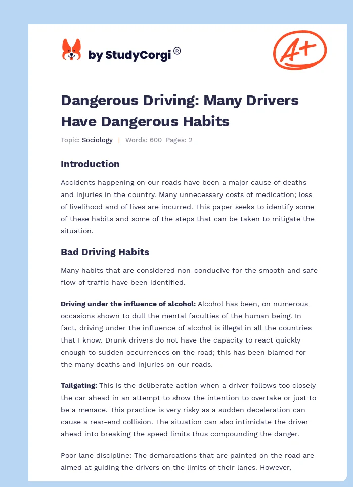 Dangerous Driving: Many Drivers Have Dangerous Habits. Page 1