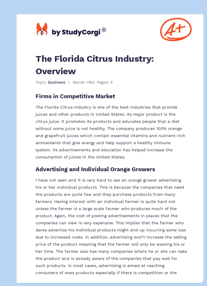 The Florida Citrus Industry: Overview. Page 1