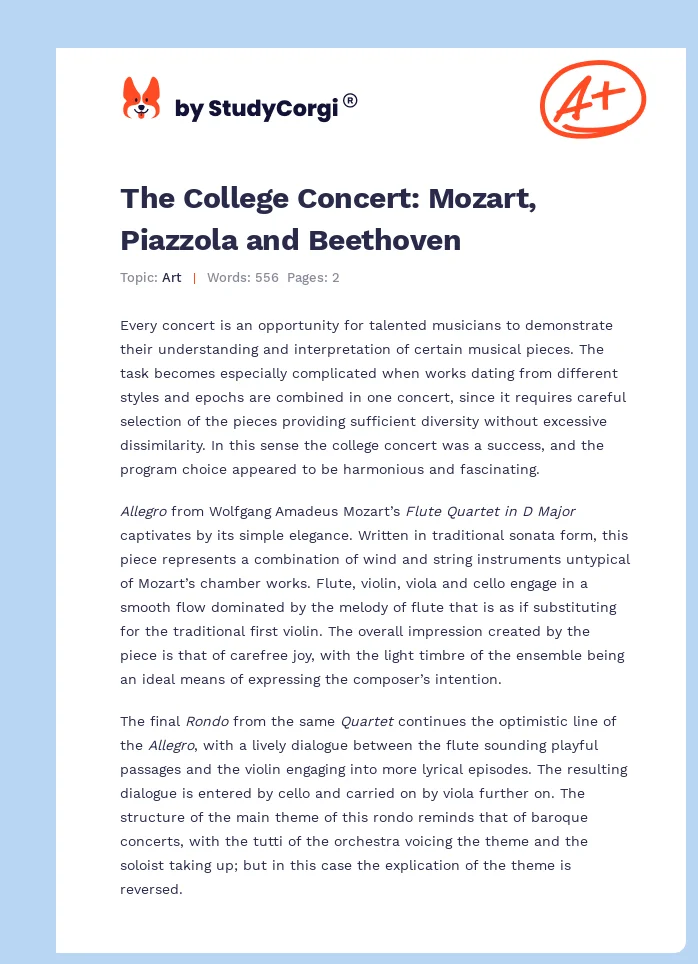 The College Concert: Mozart, Piazzola and Beethoven. Page 1
