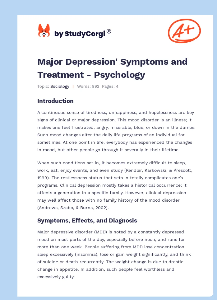 Major Depression' Symptoms and Treatment - Psychology. Page 1