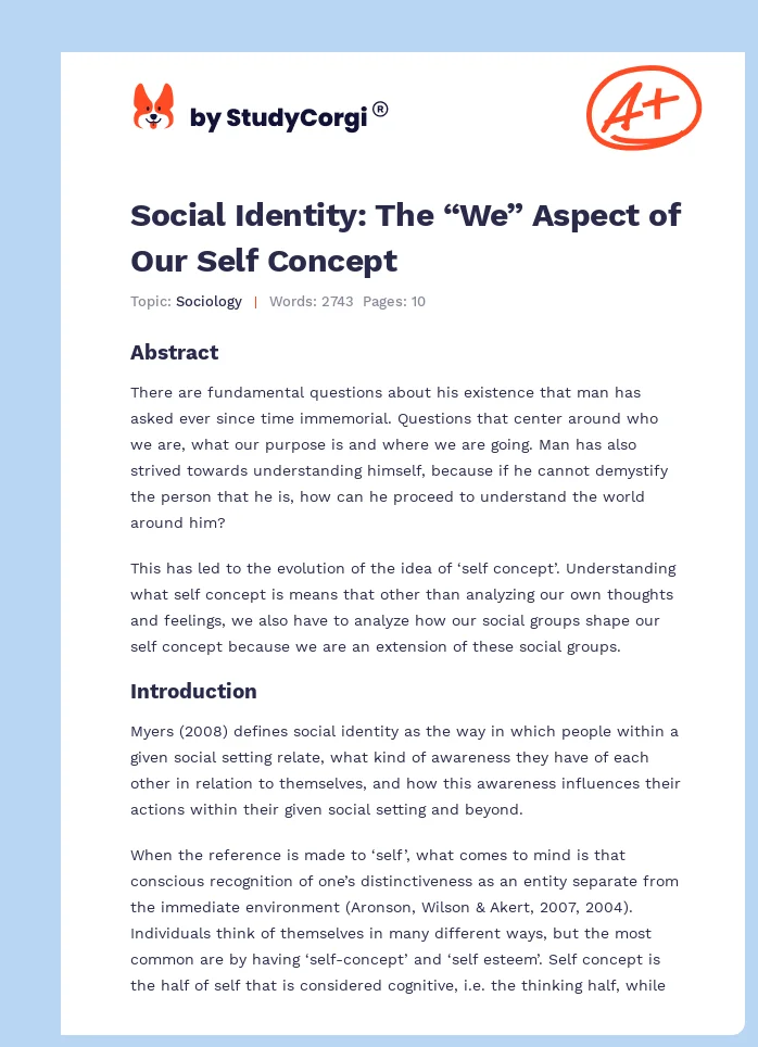 Social Identity: The “We” Aspect of Our Self Concept. Page 1