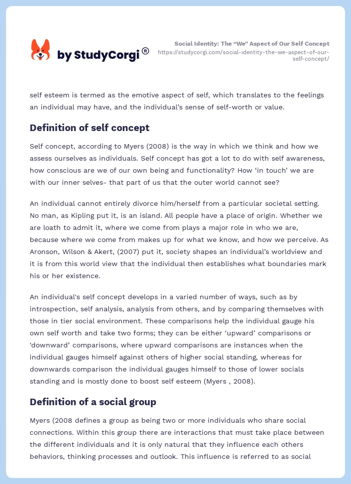 Social Identity: The “We” Aspect of Our Self Concept. Page 2