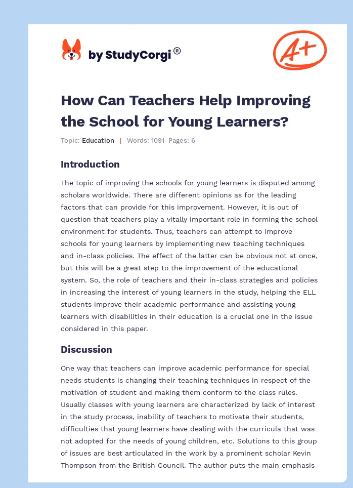 How Can Teachers Help Improving the School for Young Learners?. Page 1