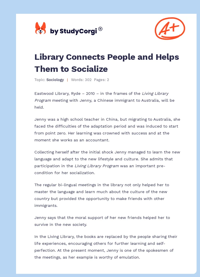 Library Connects People and Helps Them to Socialize. Page 1