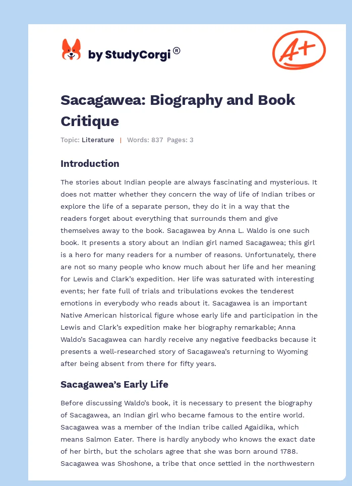 Sacagawea: Biography and Book Critique. Page 1