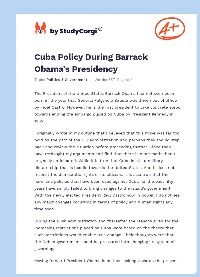 Cuba Policy During Barrack Obama’s Presidency. Page 1